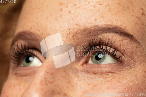 Image of Beautiful young woman\'s eyes close-up, perfect skincare concept