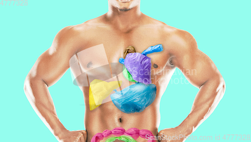 Image of We are what we eat - concept of environmental pollution of plastic