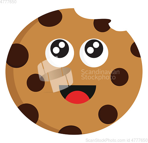 Image of Bitten chocolate biscuit illustration color vector on white back