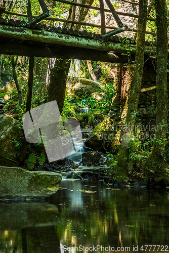 Image of Wooden bridge near waterfall in Cabreia Portugal