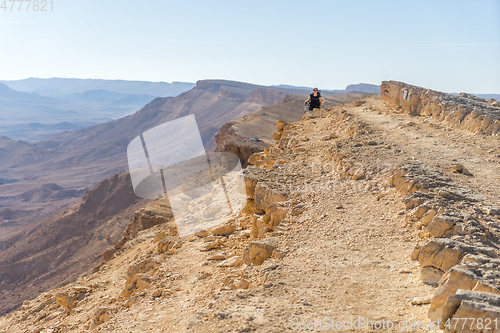 Image of Trekking in Negev dramatic stone desert, Israel 