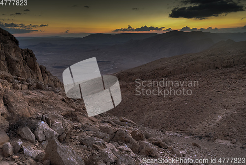 Image of Trekking in Negev dramatic stone desert, Israel 