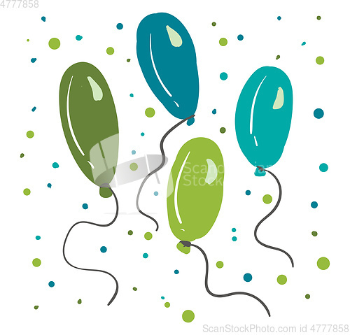 Image of Shades of blue and green balloons are floating along with small 