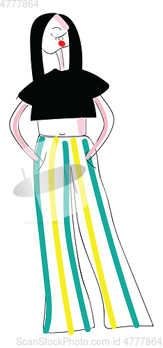 Image of Woman in pants on stripes illustration color vector on white bac