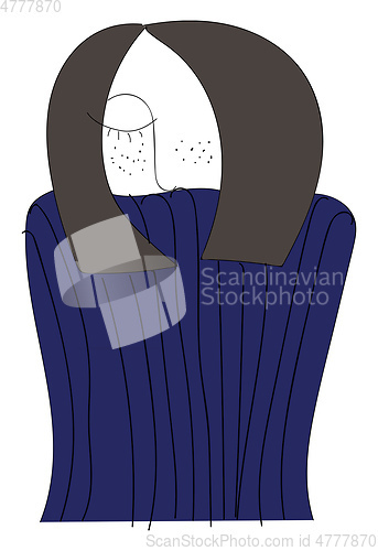 Image of Girl with grey hair and blue sweater looks beautiful vector or c