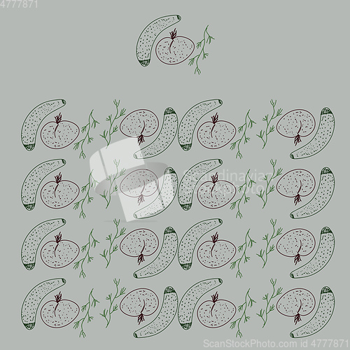 Image of A pattern of cucumber tomato and herbs vector or color illustrat