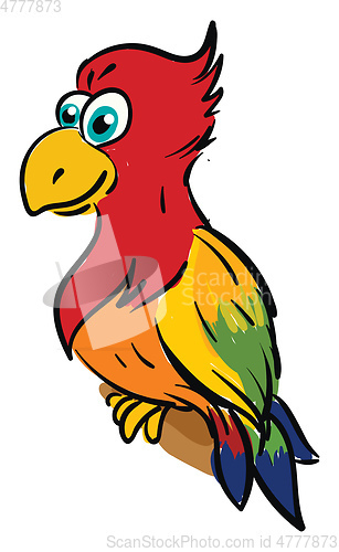 Image of Cute smiling colorful parrot vector illustration on white backgr