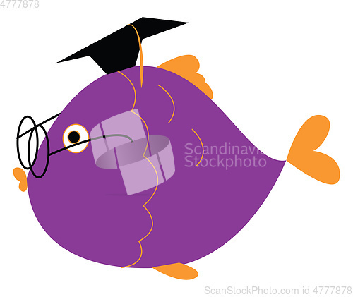 Image of Clipart of a graduated fish wearing spectacles and a black tasse