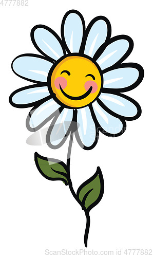 Image of Smiling chamomile flower with green leaves vector illustration o