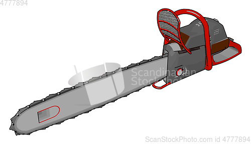 Image of 3D vector illustration of a grey and red chain saw white backgro