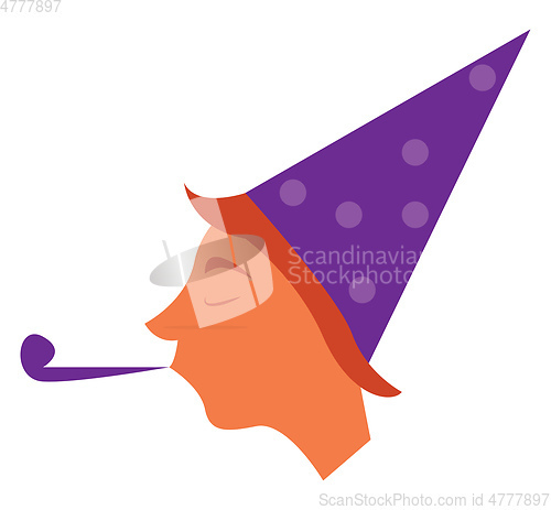 Image of A man wearing party hat is blowing a blue party horn vector colo