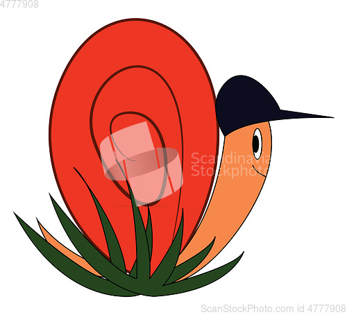 Image of Cartoon of a smilng snail with a black hat vector illustration o