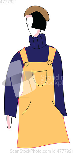 Image of Abstract portrait of a girl in yellow overalls purple turtleneck