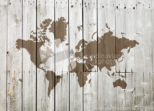 Image of World map on a wooden wall