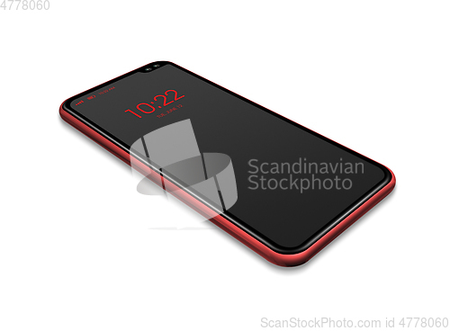 Image of All-screen black and red smartphone mockup isolated on white. 3D