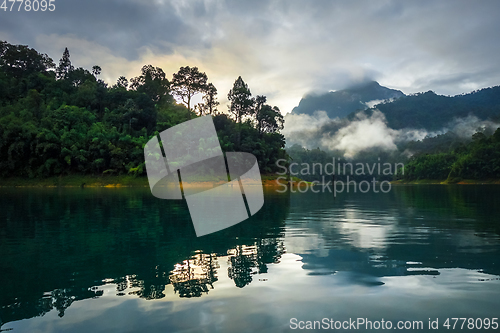 Image of Sunrise on Cheow Lan Lake, Khao Sok National Park, Thailand