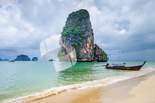 Image of Long tail boat on Phra Nang Beach, Krabi, Thailand