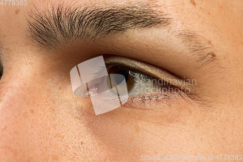 Image of Caucasian young man\'s close up shot on blue background