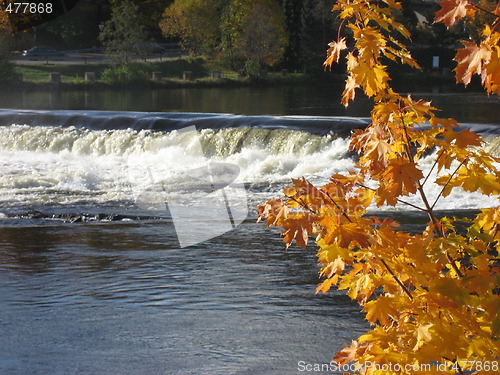 Image of Waterfall with the color of fall in the front