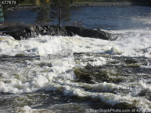 Image of White water, against small island