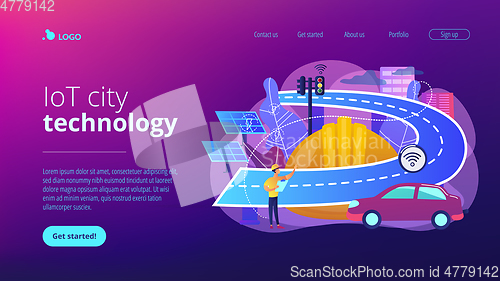 Image of Smart roads construction concept landing page.