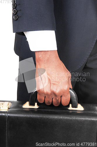 Image of Close up of hand and briefcase of black man