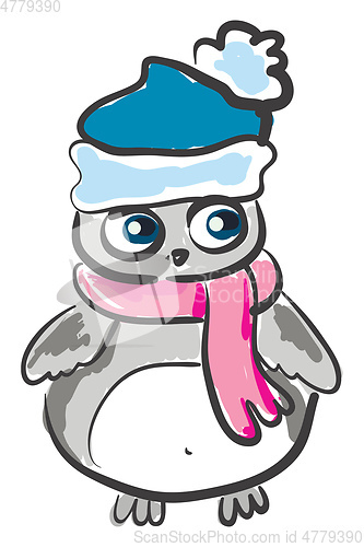 Image of An owl wearing pink scarf vector or color illustration