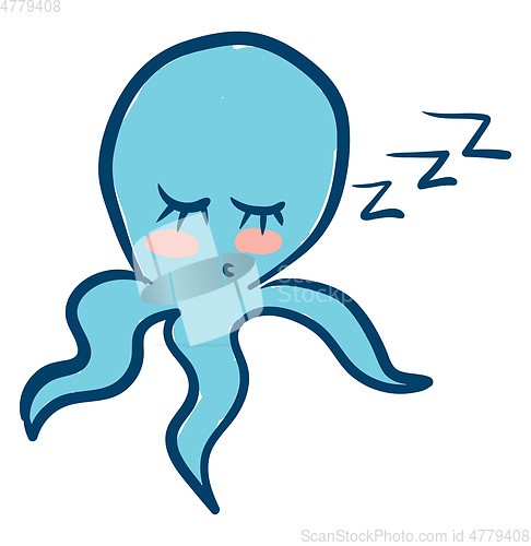 Image of Clipart of a blue-colored sleeping octopus vector or color illus