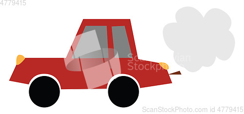 Image of Cartoon red-colored car emitting smoke vector or color illustrat