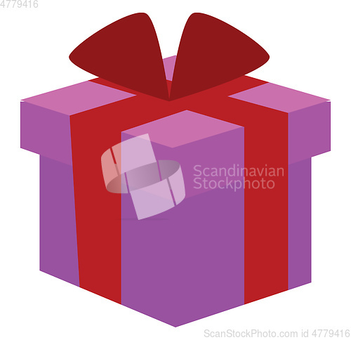 Image of A present box wrapped in purple-colored decorative paper and tie