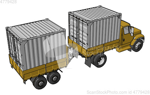 Image of Simple vector illustration of an yellow container truck with tra