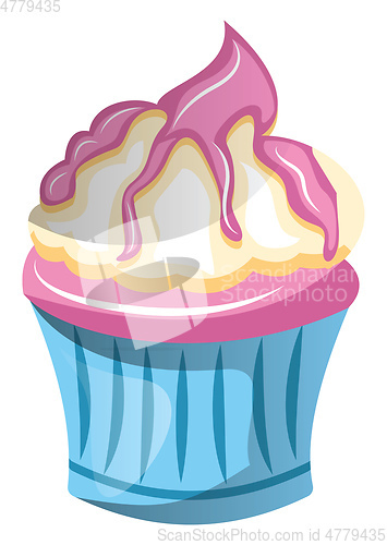 Image of Pink cupcake with white icing and syrupillustration vector on wh