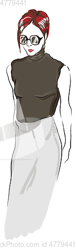 Image of Woman in fashionable dress vector or color illustration