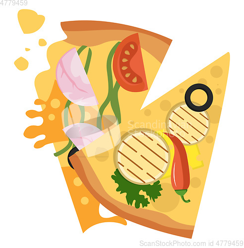Image of Slice of veggie and slice of ham pizzaPrint
