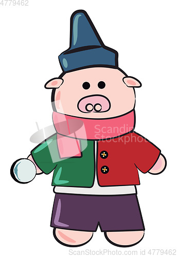 Image of Pig in Christmas dress vector or color illustration