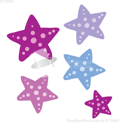 Image of Purple pink and baby blue sea star vector illustration on white 