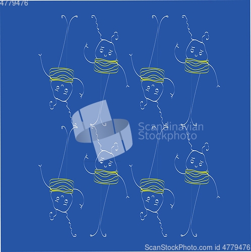 Image of A texture with sad monsters over dark blue background vector or 