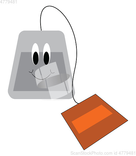 Image of Cartoon of a smiling teabag with orange label vector illustratio