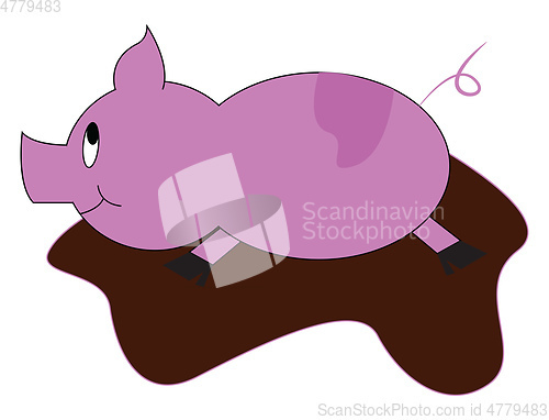 Image of A happy pig dancing in the mud vector or color illustration