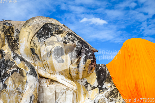 Image of Reclining Buddha, Wat Lokaya Sutharam temple, Ayutthaya, Thailan