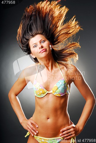 Image of A young pretty woman in swimsuit