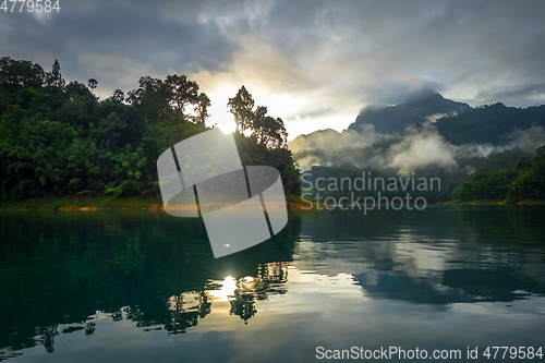 Image of Sunrise on Cheow Lan Lake, Khao Sok National Park, Thailand