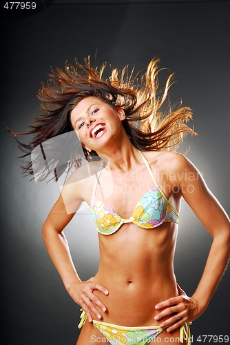 Image of A young pretty woman in swimsuit
