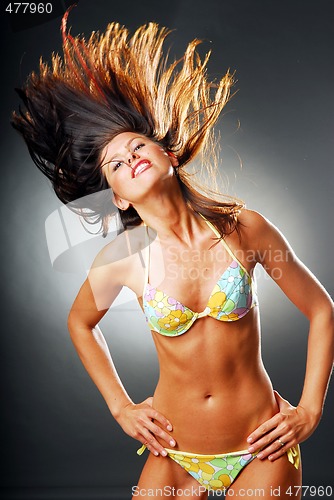 Image of A young pretty woman in swimsuit
