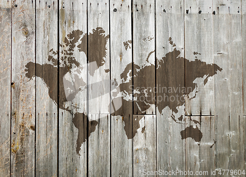 Image of World map on a wooden wall