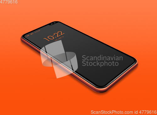 Image of All-screen black smartphone mockup isolated on orange. 3D render