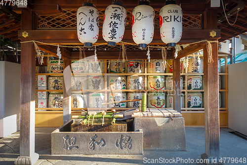 Image of Kazaridaru barrels in Maruyama garden, Kyoto, Japan