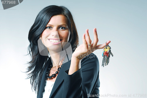 Image of A young pretty woman with the keys