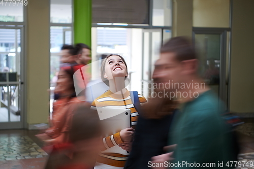 Image of famel student with modern technology in school