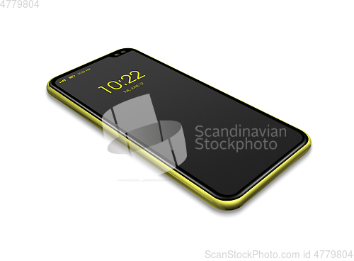 Image of All-screen black and yellow smartphone mockup isolated on white.
